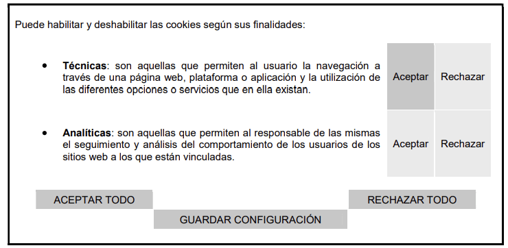 Utilización de cookies propias de análisis o utilización de cookies propias y de terceros de análisis