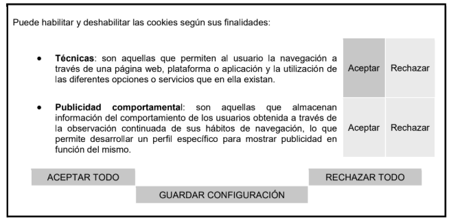 Utilización de cookies propias de publicidad comportamental o utilización de cookies propias y de terceros de publicidad comportamental